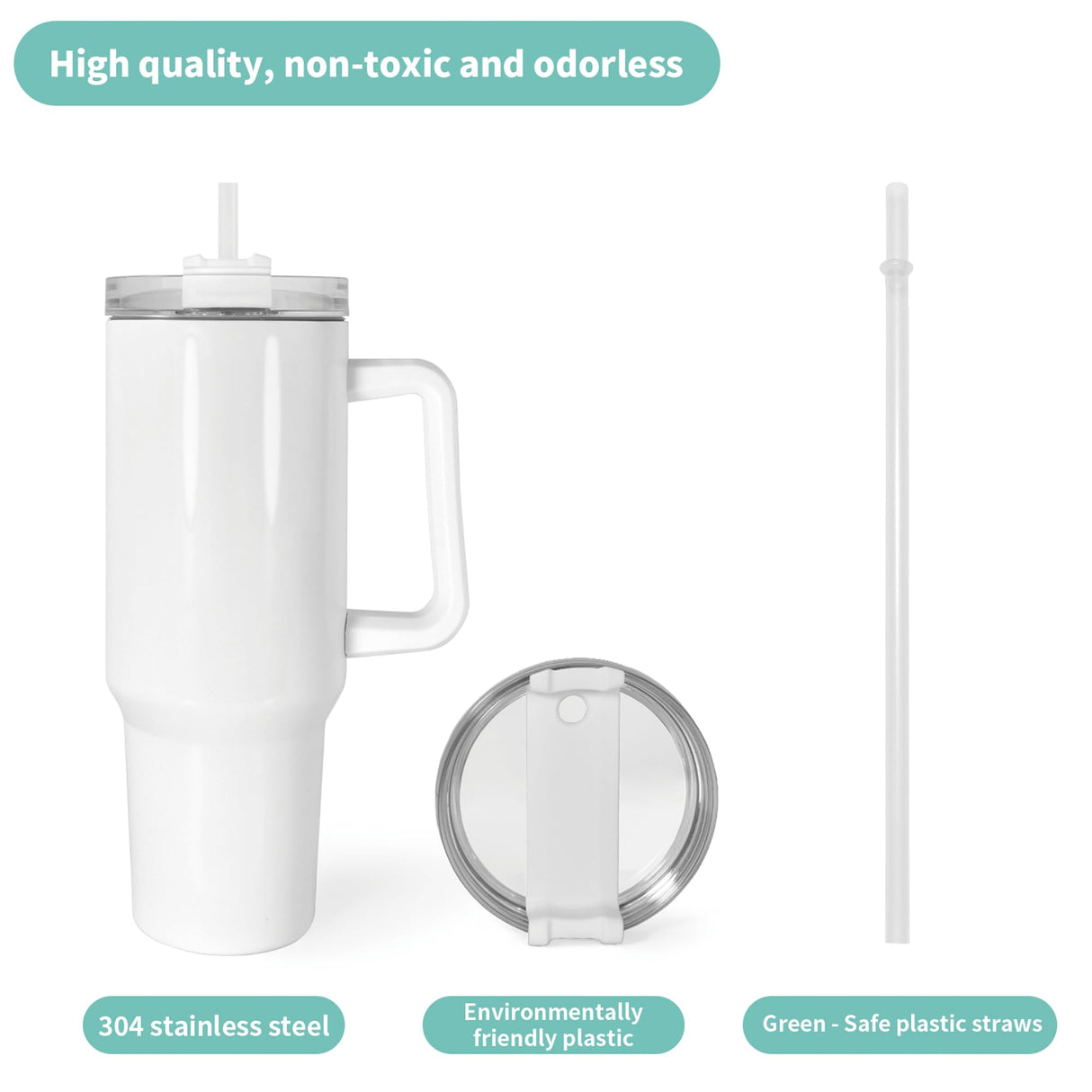 Icesip 40 oz Sublimation Tumblers 40 Pack with 5 Color Handle Lid and Straw Stainless Steel Double Wall Vacuum Insulated Travel Mug Cup Bulk Blank for DIY Gift Icesip