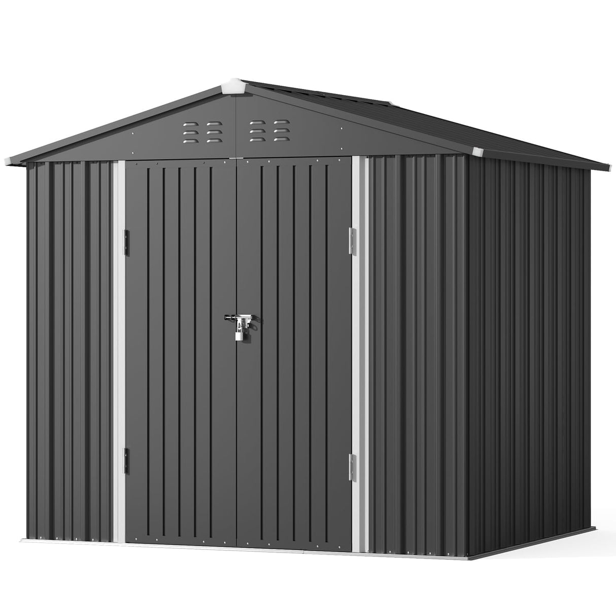 Gizoon Outdoor Storage Shed 8 x 6 FT, Galvanized Metal Garden Shed with Double Lockable Doors, Outdoor Storage Clearance for Backyard Patio Lawn-Dark Grey Gizoon