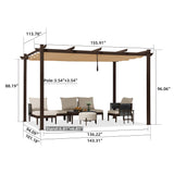 PURPLE LEAF 10' x 13' Outdoor Retractable Pergola Aluminum with Sun Shade Canopy DIY Patio Modern Heavy-Duty Brown Shelter for Garden Yard Pavilion Grape Trellis Porch, Beige PURPLE LEAF