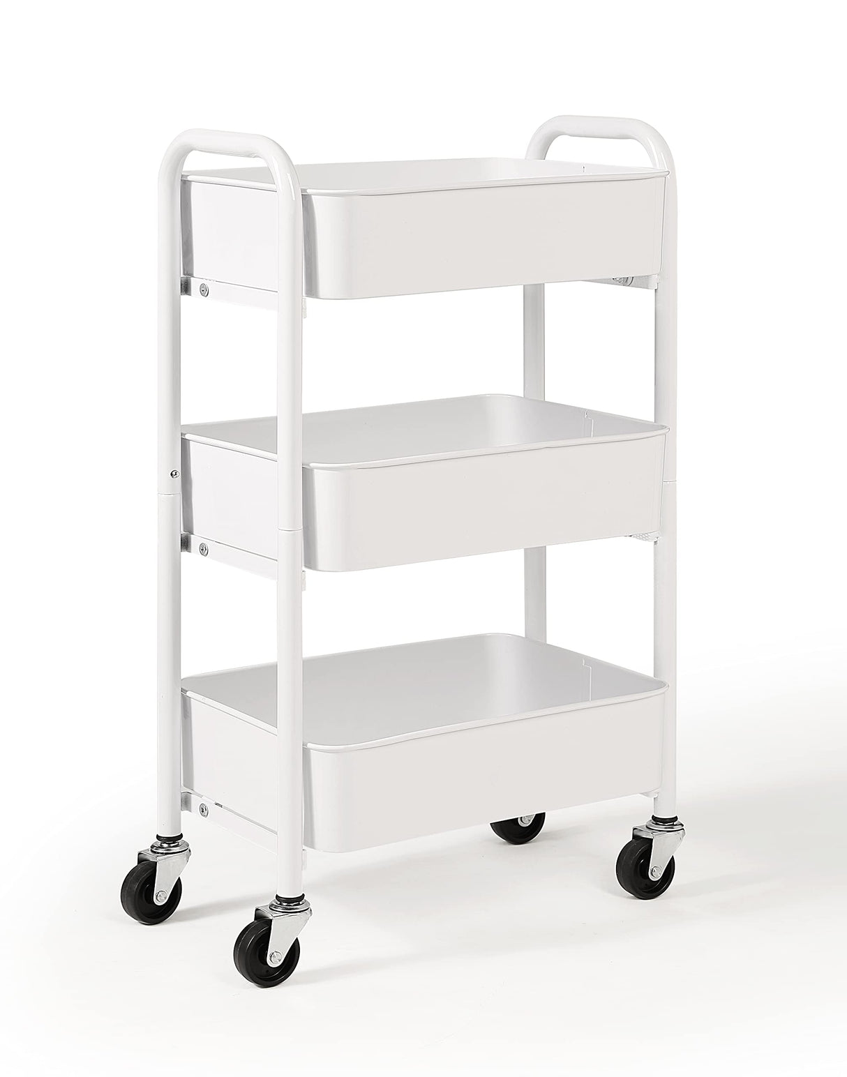 SunnyPoint 3-Tier Delicate Compact Rolling Metal Storage Organizer - Mobile Utility Cart Kitchen/Under Desk Cart with Caster Wheels (WHT, Compact (15.5" X 26.8" X 10.27")) SunnyPoint