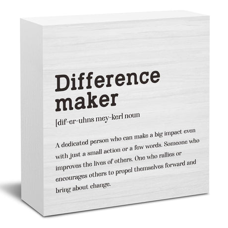 AOZHUO Difference Maker Definition Home Office Decor Wooden Box Sign, Motivational Farmhouse Decorative Positive Office Desk Accessories Wood Plaque Affirmations Wood Table Sign for TV Cabinet Shelf AOZHUO