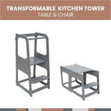 2-in-1 Transformable Kitchen tower - Kitchen observation tower for Toddlers - Montessori tower for Children - Foldable weaning Table and Chair Sweet Home From Wood