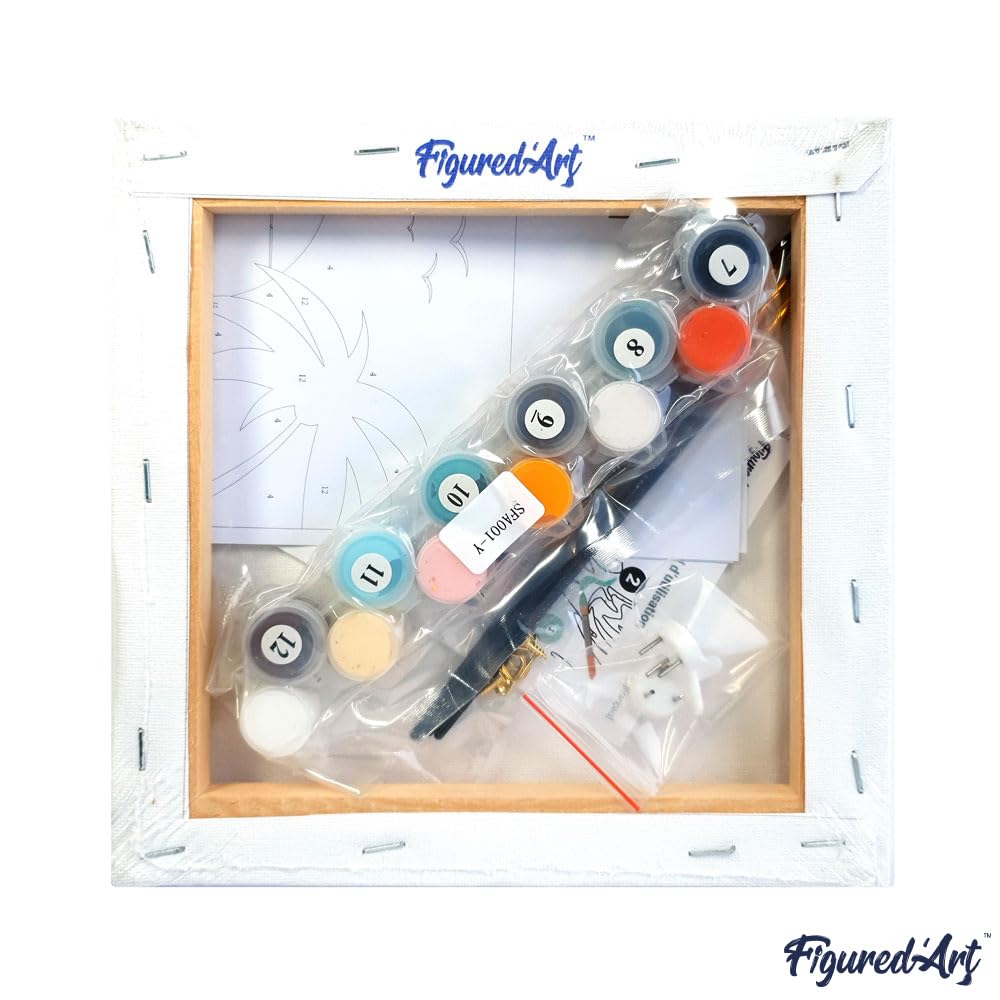 Figured'Art Mini Paint by Numbers Kit for Adults with Frame Fantasy Monkey and Flowers Small Format 8"x8" - Craft Art Painting DIY Canvas Already Stretched on a Wooden Frame Figured'Art