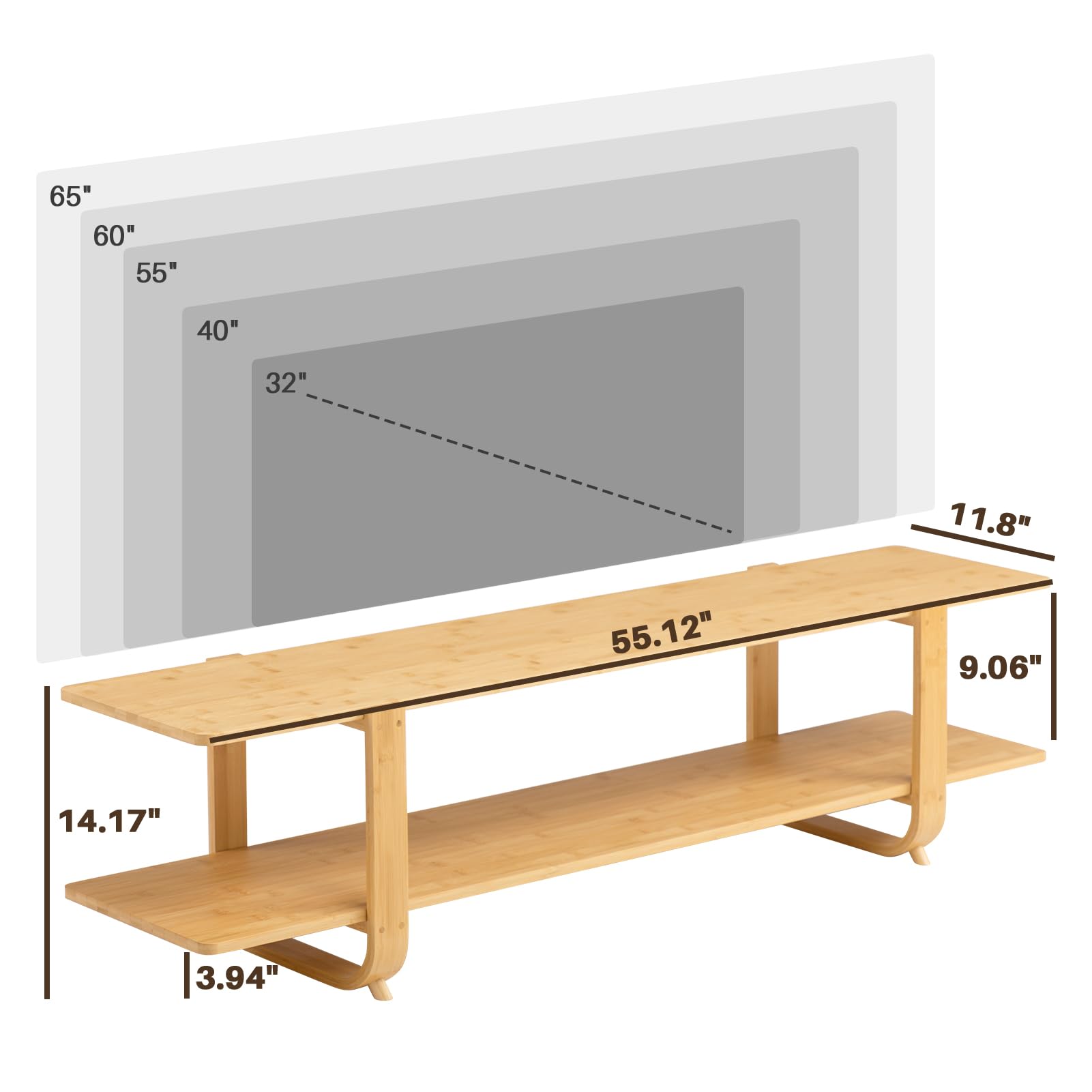 HollyHOME Bamboo TV Stand with Storage for TVs up to 65'', Modern Entertainment Center with 2 Open Shelf, Accent TV Media Console Table for Living Room, Bedroom, 55"(L), Burlywood - WoodArtSupply