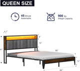FSJianYi Queen Metal Bed Frame with Charging Station, LED Lights Headboard, Strong Metal Slats Support No Box Spring Needed Noise Free (Queen (U.S. Standard)) FSJianYi