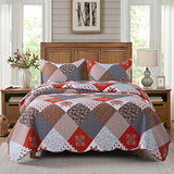 Travan Floral Printed Quilt Sets 3-Piece Super Soft Lightweight Queen Size Bedspread with Shams Reversible Quilted Bedding Set, Red, Queen Travan
