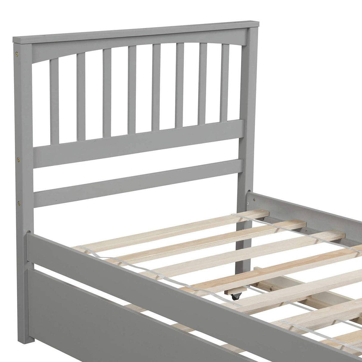 Harper & Bright Designs Twin Size Platform Bed with Trundle, Wooden Twin Bed Frame, Kids Platform Bed (Grey) Harper & Bright Designs