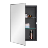 IDYLLOR Black Bathroom Medicine Cabinet with Beveled Edge Mirrored Door 16 x 22 inch, Recessed or Surface Mount, with Adjustable Glass Shelves IDYLLOR