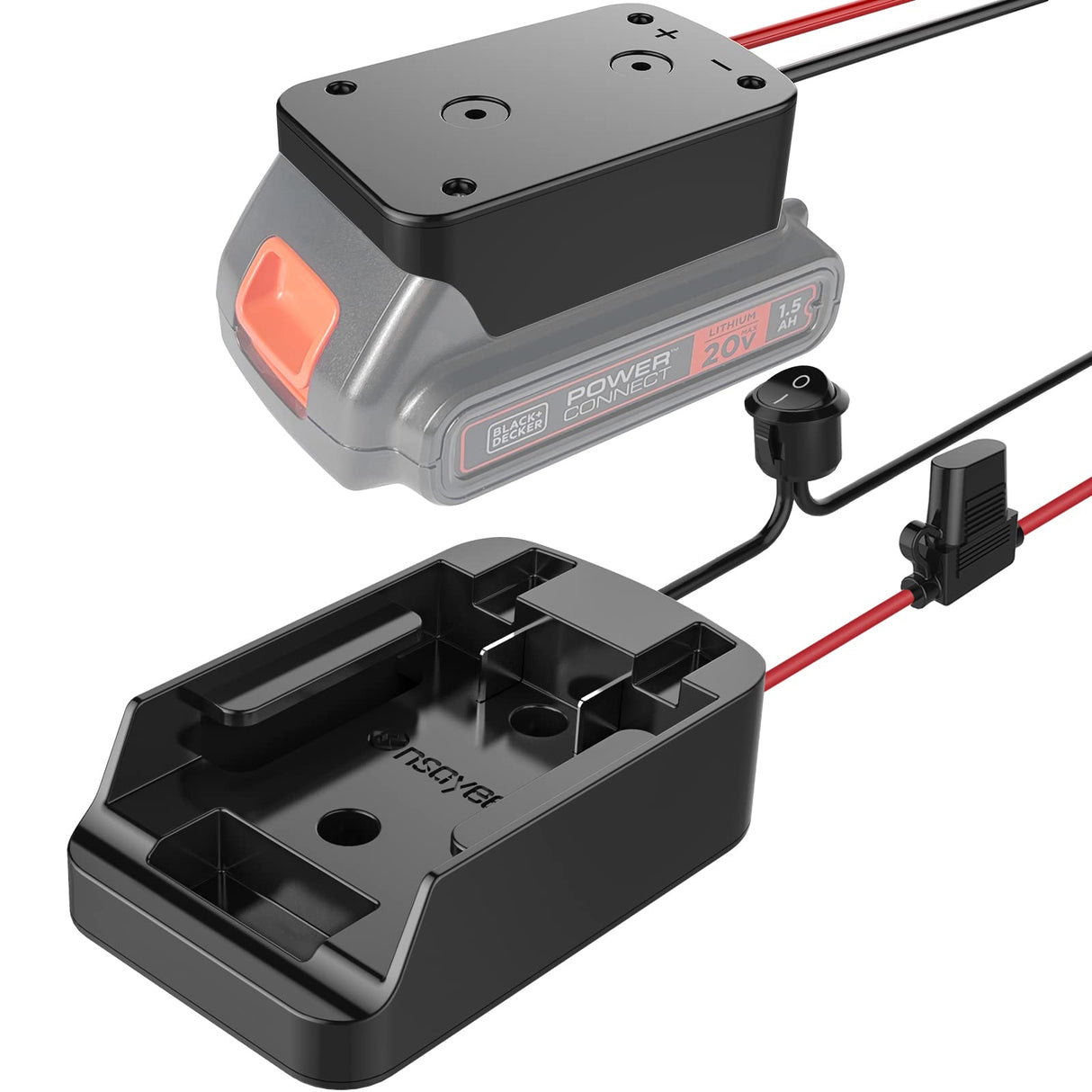 Power Wheel Adapter with Fuse&Switch,Secure Battery Adapter for Black+Decker 20V MAX Lithium Battery,with 12 Gauge Wire,Good Power Convertor for DIY Ride On Truck,Robotics,RC Toys and Work Lights Ensayeer