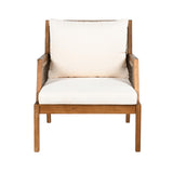 Christopher Knight Home Lena Patio Accent Chair, Acacia Wood Club Chair, Wicker Backrest Armchair, Upholstered Cushion Seating, Wooden Chairs for Balcony Backyard Garden, 23.5" 400lbs Teak+Cream Christopher Knight Home