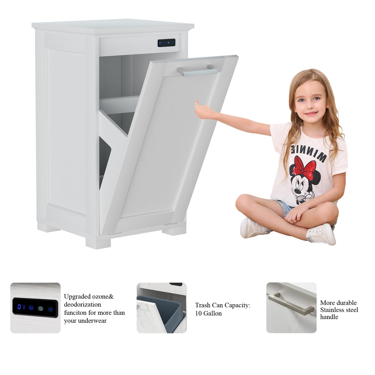 YGIPT Wooden Tilt Out Trash Cabinet, Hidden Trash Can Cabinet 10-Gallon Garbage Cabinet for Kitchen, Living Room & Bathroom White Finish YGIPT