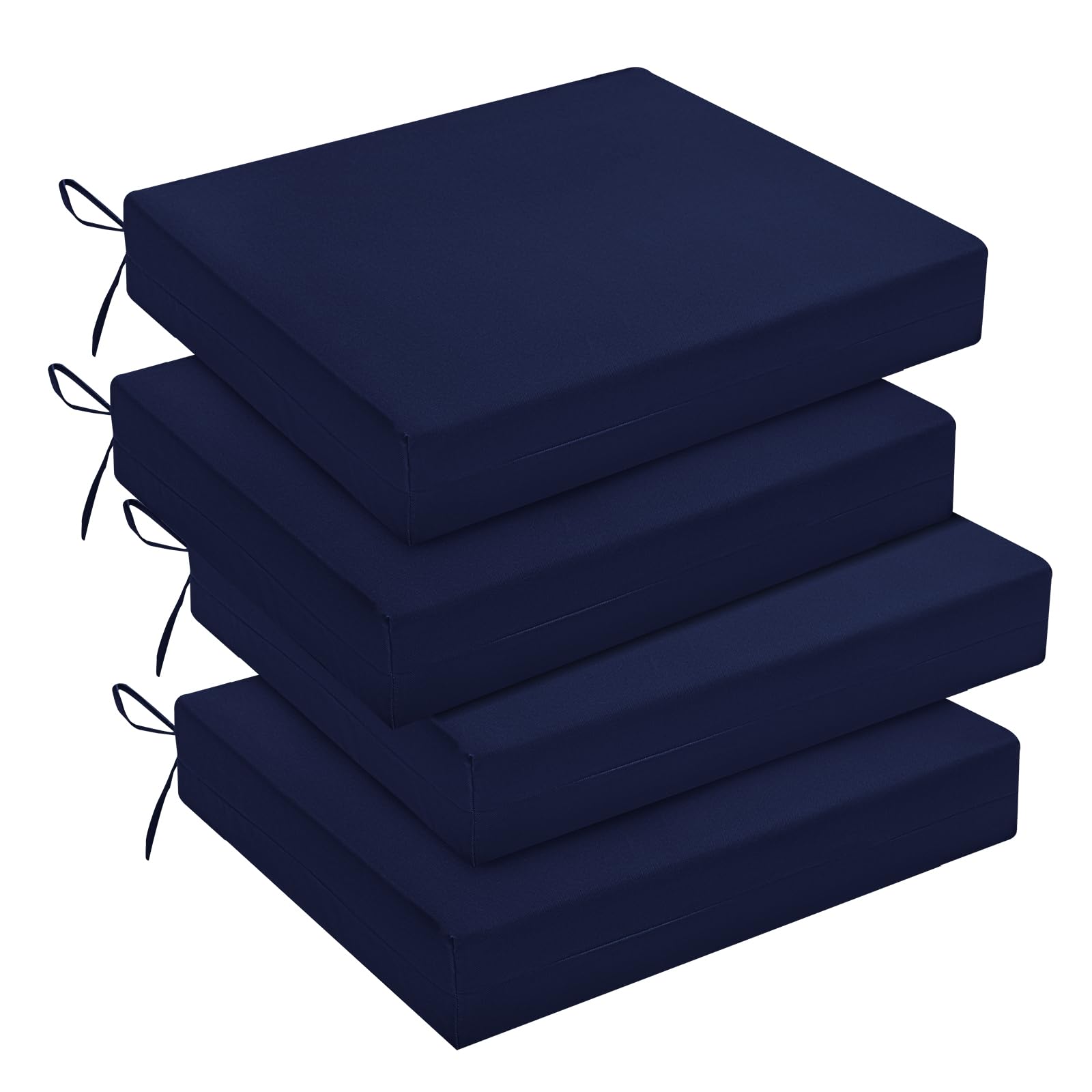 downluxe Outdoor Chair Cushions Set of 4 for Patio Furniture, Waterproof Square Corner Patio Chair Cushions with Ties, Memory Foam Outdoor Seat Cushion, 18.5" X 16" X 3", Navy - WoodArtSupply