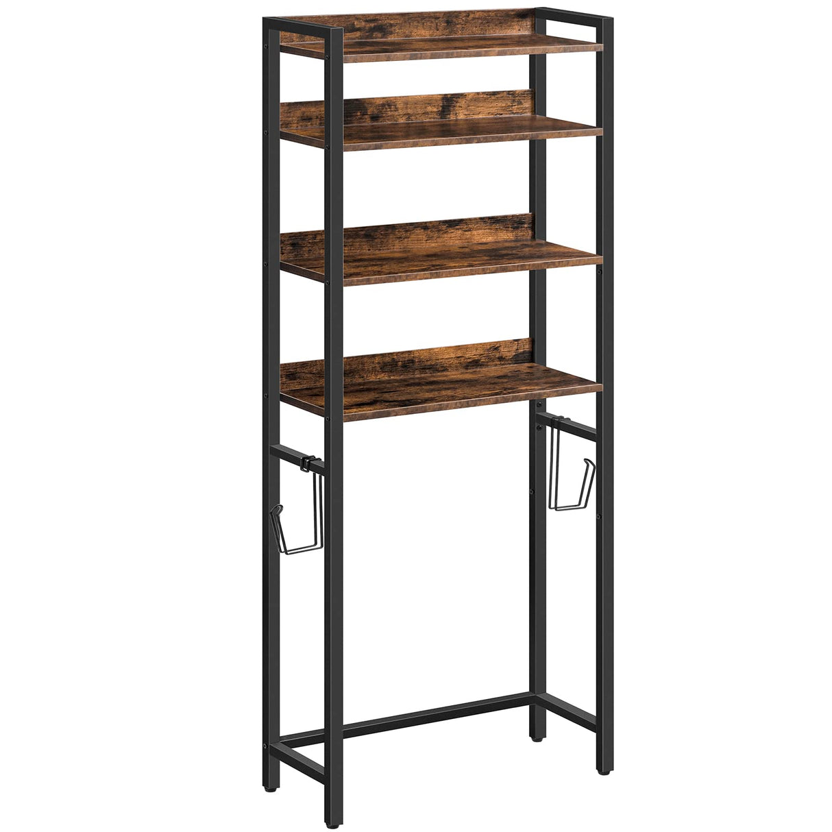 MAHANCRIS Rustic Brown 4-Tier Over The Toilet Storage Rack with Hooks - Versatile Bathroom Organizer MAHANCRIS