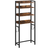 MAHANCRIS Rustic Brown 4-Tier Over The Toilet Storage Rack with Hooks - Versatile Bathroom Organizer MAHANCRIS