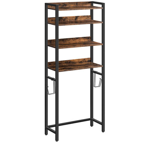 MAHANCRIS Rustic Brown 4-Tier Over The Toilet Storage Rack with Hooks - Versatile Bathroom Organizer MAHANCRIS