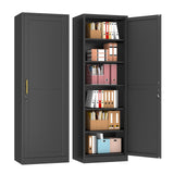 pozdeg 67" Metal Storage Cabinet with Lock, Tall Narrow Office File Cabinets with 5 Adjustable Shelves, Metal Steel Locker for Home, School, Office, Garage or Gym (Black) pozdeg