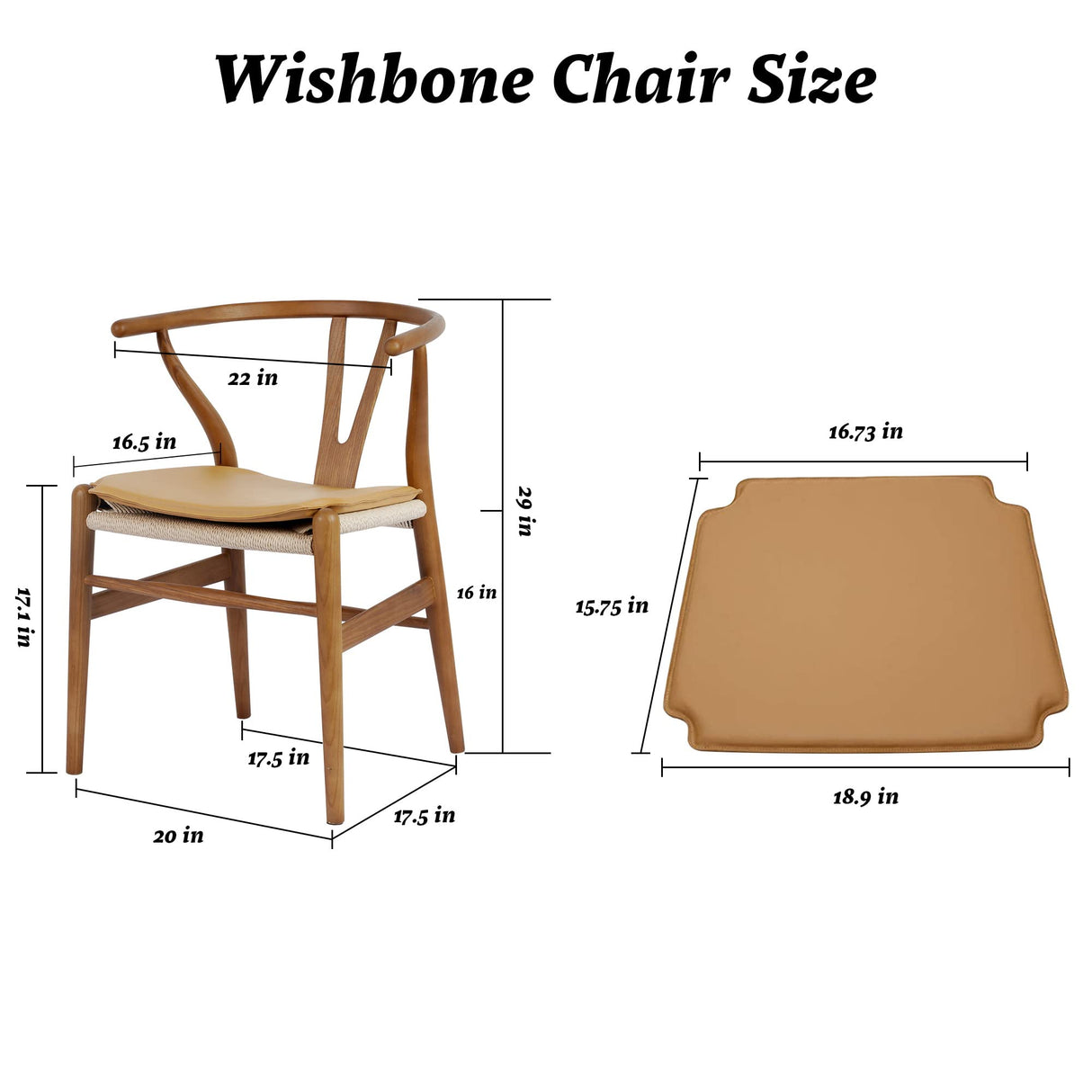 Forsho Set of 2 Solid Wood Wishbone Dining Chair with PU Soft Seat Cushion,Mid-Century Y Back Weave Dining Chair（Ash Wood - Walnut + Cushion） Forsho