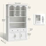 RALGEND 73.2" Tall Farmhouse Arched Bookshelf with Drawer and Door, 6 Tier Mid Century Modern Book Shelf and Bookcase with Storage, Floor Standing Display Cabinet for Living Room, Home Office, White RALGEND