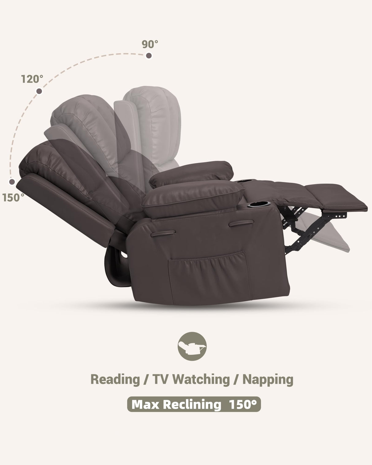 Manual Recliner Chair Sofa, Oversized PU Leather Recliner, Comfy Armchair for Living Room or Bedroom, Reclining Chair, Leather Recliner Chair for Adults, Gaming Sofa Chair (Dark Brown) GarveeLife