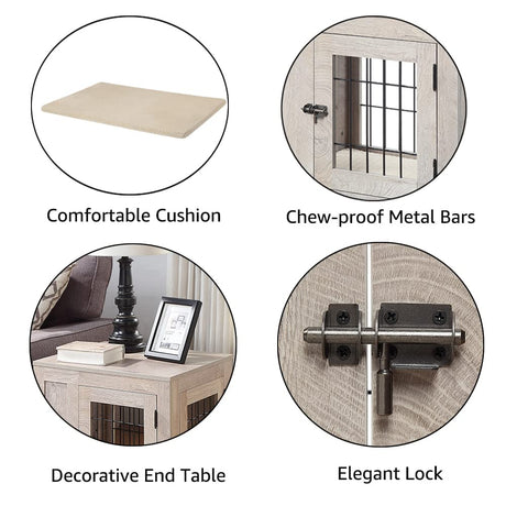 unipaws Furniture Style Dog Crate for Small Dogs, Cats, Min Pigs, Rabbit, Indoor Aesthetic Puppy Kennel, Modern Decorative Wood Wire Pet House Dog Cage, Pretty Cute End Side Table Nightstand, Grey unipaws
