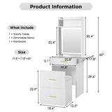 LUMISOL Small Makeup Vanity with Mirror and Light, Makeup Vanity Desk with Charging Station & Fold-up Shelf for Small Space, 3 in 1 Compact Makeup Vanity Set with Hidden Stool, Dressing Table, White LUMISOL