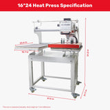 InkSonic 16x24 Inch Large Auto Pneumatic Dual Heat Press Machine, Sliding Side Commercial 40x60cm Heat Press, for DTF & Sublimation Transfer T-Shirt with Infrared Positioning & Movable Stand RocRow