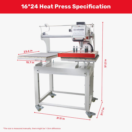 InkSonic 16"x24" Pneumatic Heat Press - 40x60cm Large Format, Sliding Dual Platen | Commercial T-Shirt Press for Sublimation, DTF, HTV | Movable Stand, Infrared Positioning RocRow