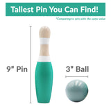 Sterling Sports Wooden Lawn Bowling 9" Skittles Set with Carrying Mesh Bag for Indoors and Outdoors - 10 Wooden Pins and 2 Balls, Green/Turquoise and Gray STERLING