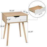 Bonnlo White & Nature Wood Nightstand End Side Table with Drawer & Solid Wood Legs for Living Room, Bedroom, Small End Side Table Bed Side Tables/Night Stands for Small Spaces, 18.2x15.7x24.4in Bonnlo