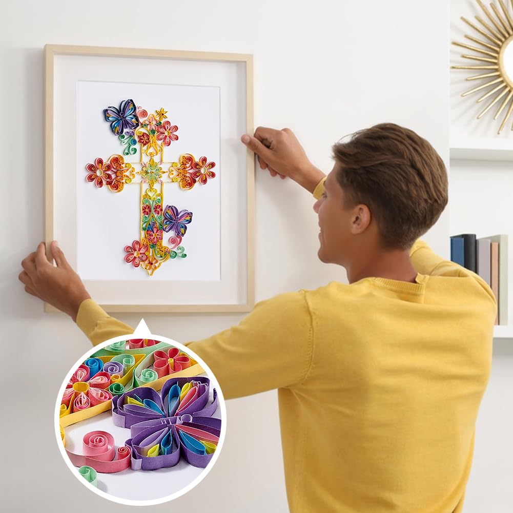 PH PandaHall Paper Quilling Kit Cross Quilling Tool Supplier Flower Butterfly Paper Quilling Template Board DIY Crafts Set Quilling Patterns for Beginner Adults 9.6x8.2in PH PandaHall