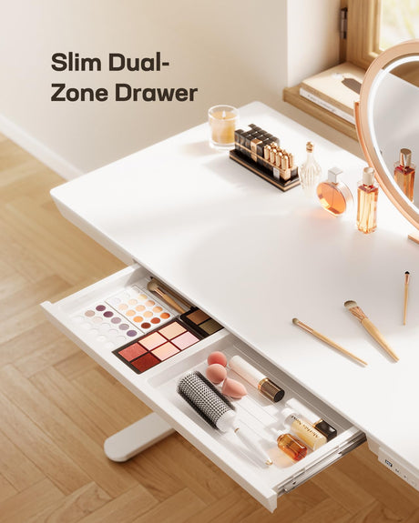 Marsail Standing Desk with Drawer, 48 x 24 inch Whole Piece Tabletop Electric Standing Desk, Height Adjustable Desk with USB Charging Ports, Sit Stand Desk with Storage for Home & Office White Marsail