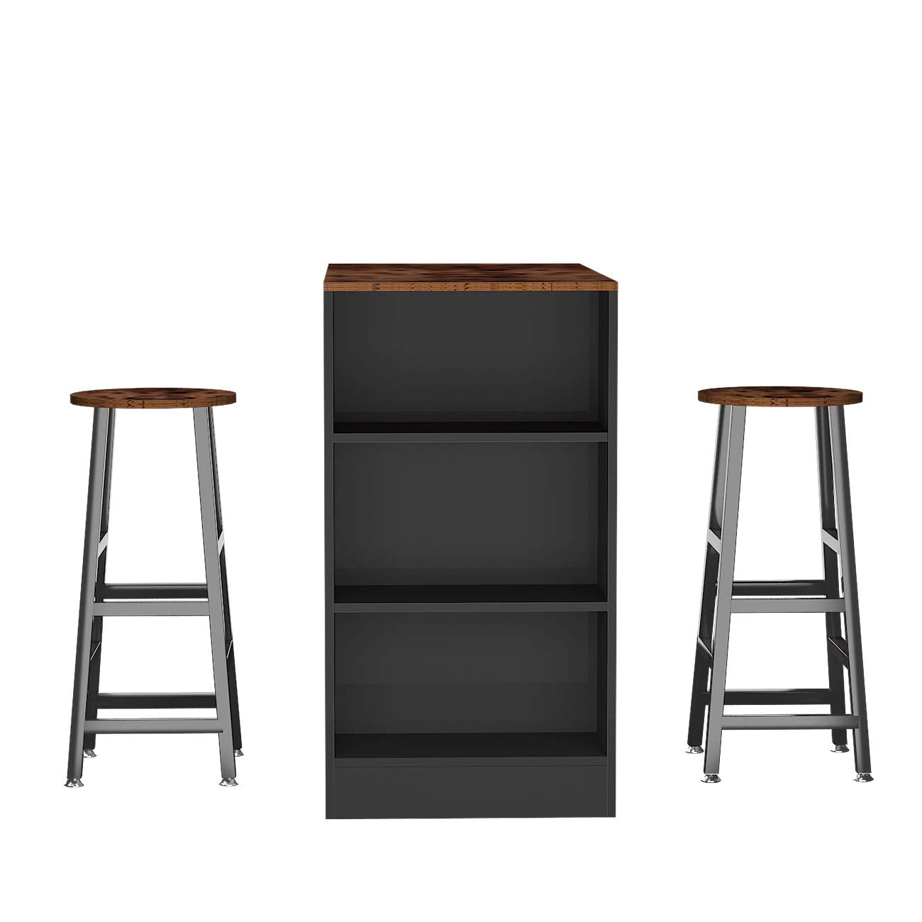 Sogesfurniture 3-Piece Brown Pub Bar Table Set with Stools and Storage Shelves