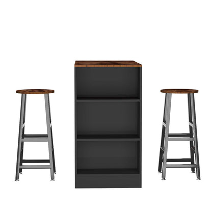 Sogesfurniture 3-Piece Brown Pub Bar Table Set with Stools and Storage Shelves