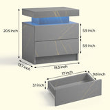 Bingoday LED Nightstand LED Bedside Table with 2 Drawers, Wooden Cabinet Unit with LED Lights for Bedroom, End Table Side Table for Bedroom Living Room Bingoday