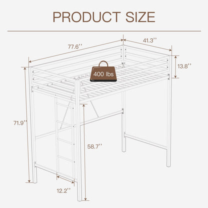 Multifunctional Metal Loft Bed Twin Size with Safety Guard and Removable Ladder in Matte Black - WoodArtSupply