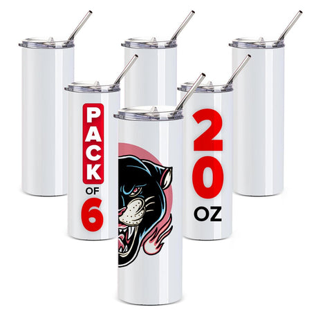 Rumble Tumblez Sublimation Tumblers - Skinny Tumbler Stainless Steel - 20oz Blank with Lid and Straw - Double-Wall 20 Oz Tumbler Bulk, Easy to Use and Perfect for Gifting Purpose 6 Pack Rumble Tumblez