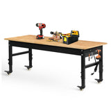 Betterhood 70" Adjustable Workbench on Wheels, 2000 LBS Heavy Duty Work Table with Power Outlets & Pegboard, Rubber Wood Workstation for Garage, Workshop, Office, Home, Commercial Betterhood