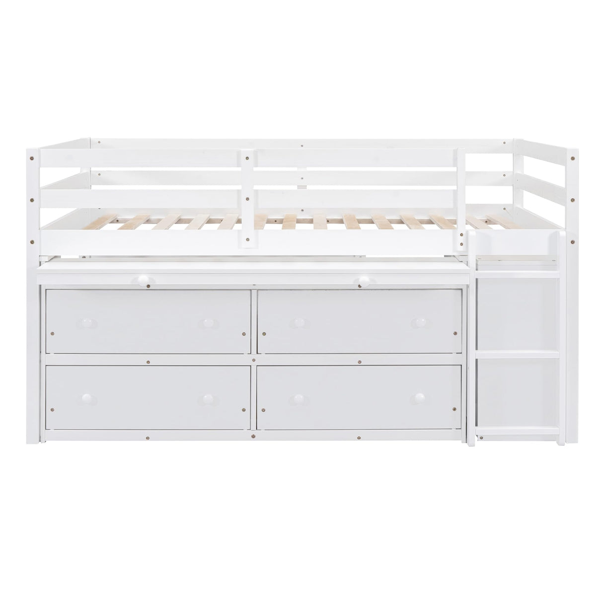 Full size Low Loft Bed with Storage, Full Size Loft Bed with Portable Desk & 4 Drawers, Wood Full Loft Bed Frame with Shelves, Modern Farmhouse Junior Loft Bed for Kids Boys Girls, White Harper & Bright Designs
