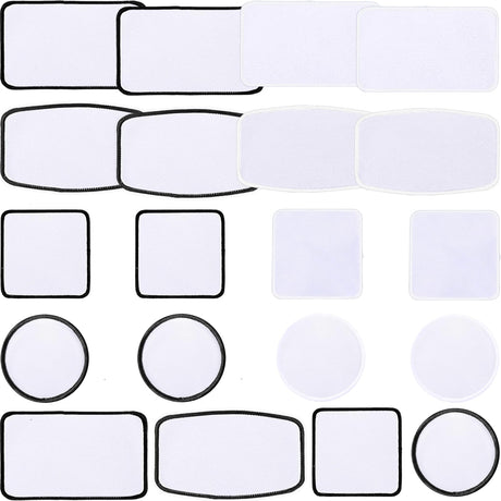 iFForce Sublimation Patches - Iron-on Blank Patches 4 Shapes for DIY Hats Jeans - Self Adhesive Stick to Cosmetic Bags Mobilephone Computer (20pcs Black&White Border) iFForce