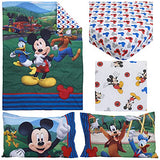 Disney Mickey's Big Adventure Blue, Red, Yellow & Green 4Piece Toddler Bed Set - Comforter, Fitted Bottom Sheet, Flat Top Sheet, Reversible Pillowcase, Blue, Red, Yellow, Green Disney