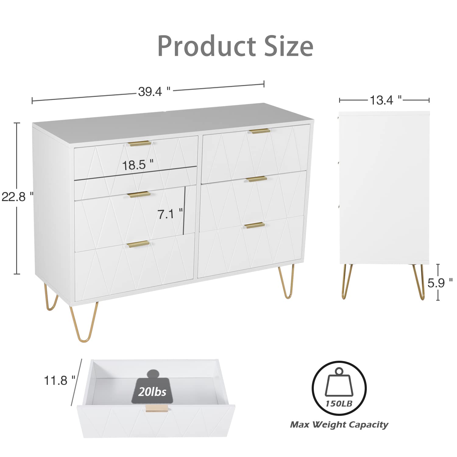 Anbuy 3 Pcs Bedroom Sets, 6 Drawer Dresser and Night stand Sets for Bedroom, Two Drawers Nightstand Set of 2 & 6 Drawer Dresser Combo 3 Pieces (White) - WoodArtSupply