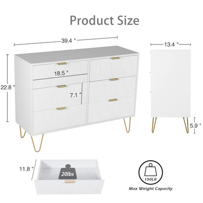 Anbuy 3 Pcs Bedroom Sets, 6 Drawer Dresser and Night stand Sets for Bedroom, Two Drawers Nightstand Set of 2 & 6 Drawer Dresser Combo 3 Pieces (White) - WoodArtSupply