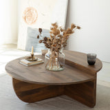 FAWdecor Modern Solid Wood Coffee Table, Round Wood Center Table, Unique Nesting Coffee Tables, Mid Century Aesthetic Low Coffee Table (Walnut) FAWdecor