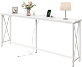 SUPERJARE 70 Inch Console Table with 2 Outlets, 1 Type-C and 1 USB Port, Extra Long Entryway Table with Metal Frame and X-Shaped Bars, Narrow Sofa Table for Living Room, Hallway, White SUPERJARE