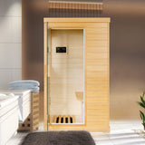 OUTEXER Far Infrared Sauna Home Sauna Spa Room Low-EMF Canadian Hemlock Wood 800W Indoor Saunas with Control Panel and Tempered Glass Door, Room:35.2 * 27.6 * 61.6Inch OUTEXER