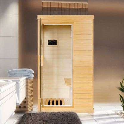 OUTEXER Far Infrared Sauna Home Sauna Spa Room Low-EMF Canadian Hemlock Wood 800W Indoor Saunas with Control Panel and Tempered Glass Door, Room:35.2 * 27.6 * 61.6Inch