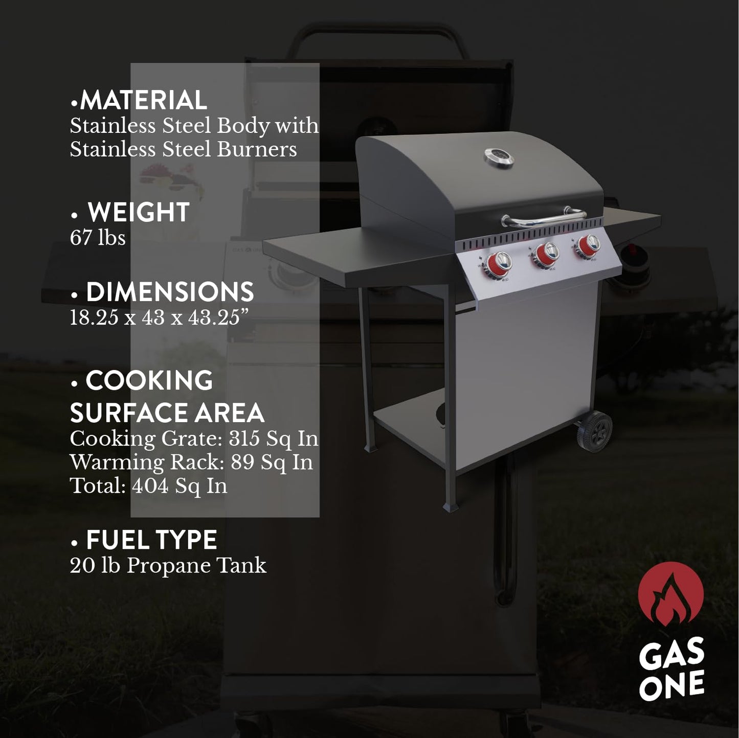 GasOne 3 Burner Gas Grill Stainless Steel– Outdoor Grill Cabinet Style with Wheels - High-Temperature Paint Coating Gas BBQ Grill – Elegant and Luxurious Design