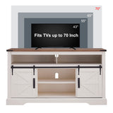 OKD Farmhouse TV Stand for 65+ Inch TV, 33" Tall Highboy Entertainment Center w/Sliding Barn Door, Rustic Media Console w/Storage Shelves, Wood Television Stand for Living Room, Antique White OKD