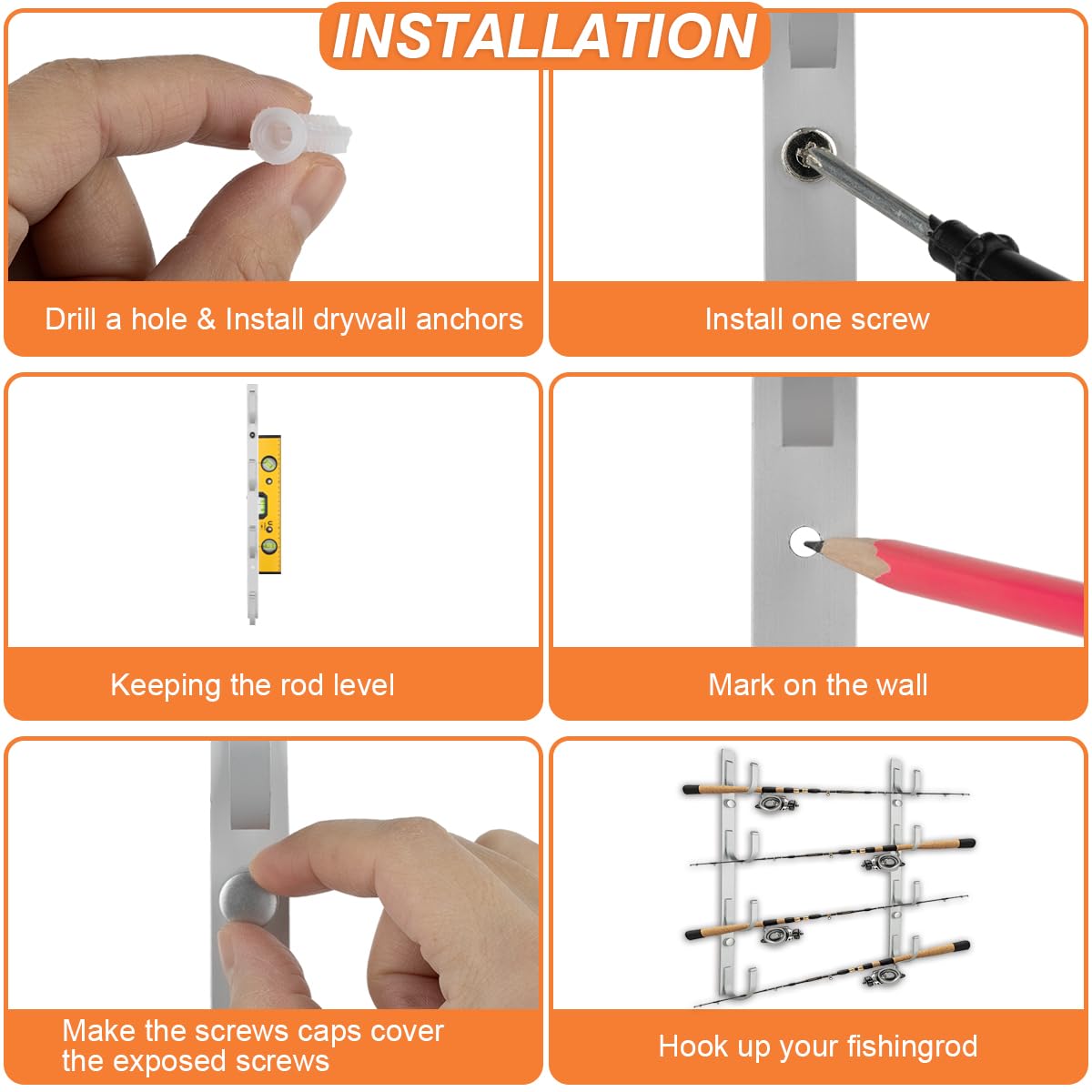 SUMERX Fishing Rod Holders, 4 Pack Wall or Ceiling Mounted Fishing Pole Holders for Garage, Aluminum Fishing Rod Rack Organizer for Universal Fit SUMERX