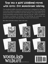 Woodland Wildlife: A Monochrome Coloring Book of Forest Animals: Featuring Botanical Themes and Folk Art Inspired Illustrations: One-Color Monochrome ... for Adults & Teens (Monochrome Mindfulness) WoodArtSupply